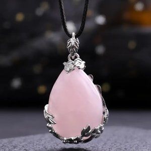 Rose Quartz Natural Stone Drop Shaped Pendant Necklace Healing Gemstone Pendant